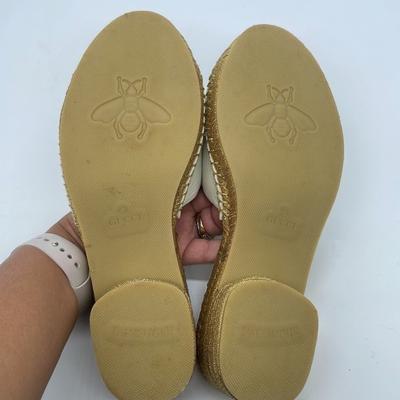 Gucci Ivory Gold GG interlocking heeled espadrille mules 37 - Picture 8 of 8